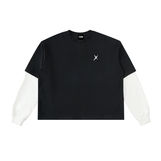Layered Contrast Sleeve Cotton T-Shirt